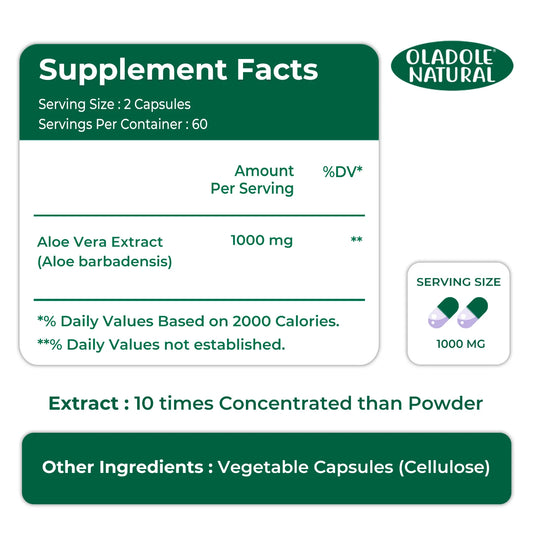 Oladole Natural Aloe Vera 1000mg 120 Capsules