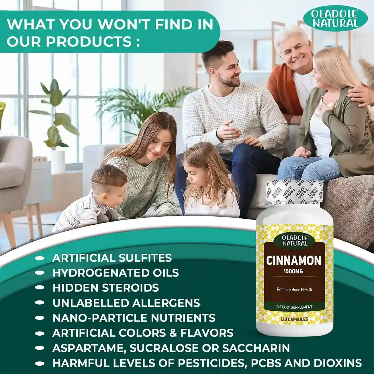 Oladole Natural Cinnamon 1500mg 120 Capsules