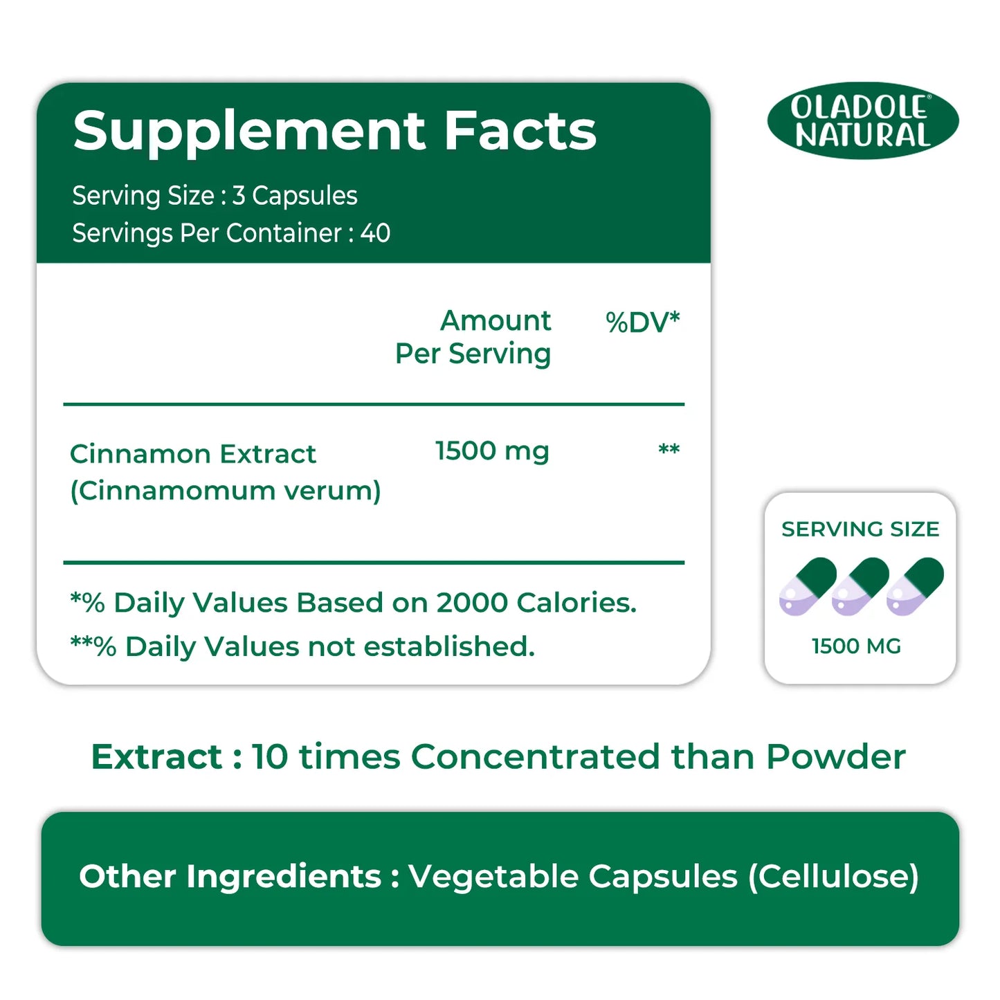 Oladole Natural Cinnamon 1500mg 120 Capsules