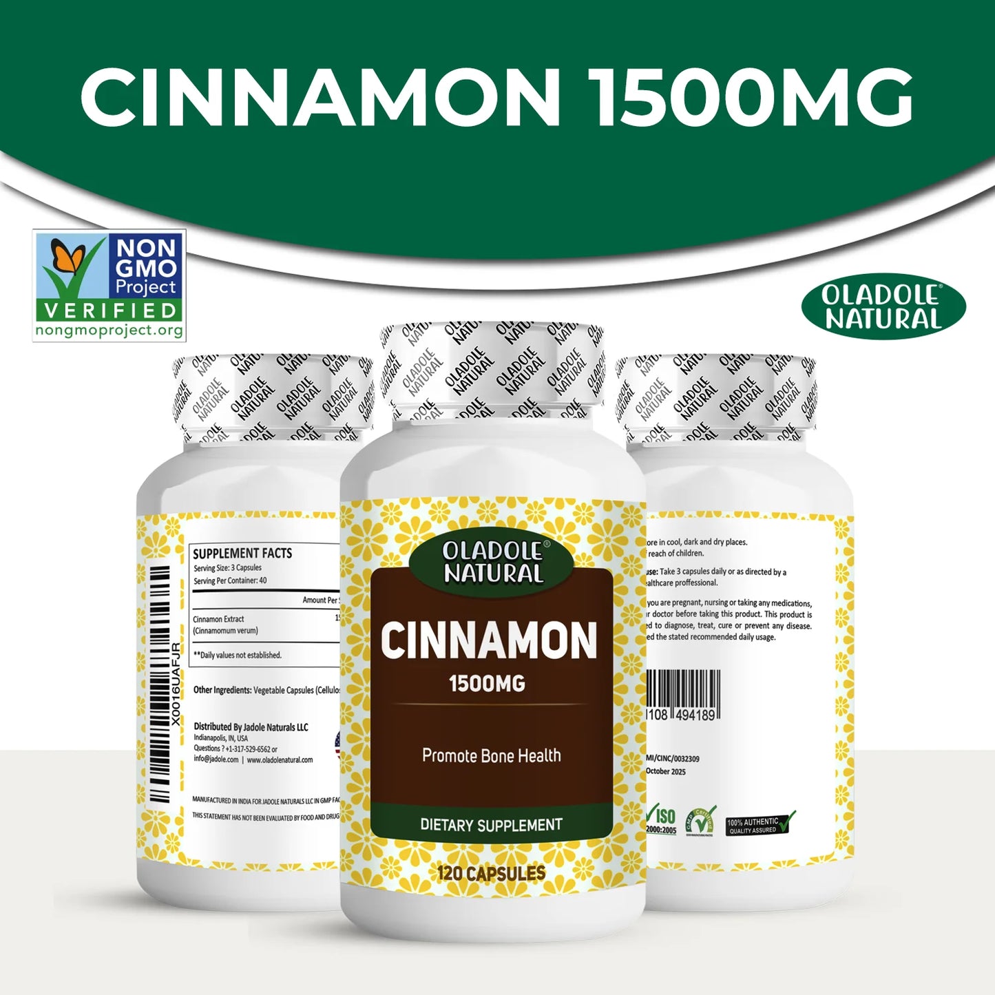 Oladole Natural Cinnamon 1500mg 120 Capsules