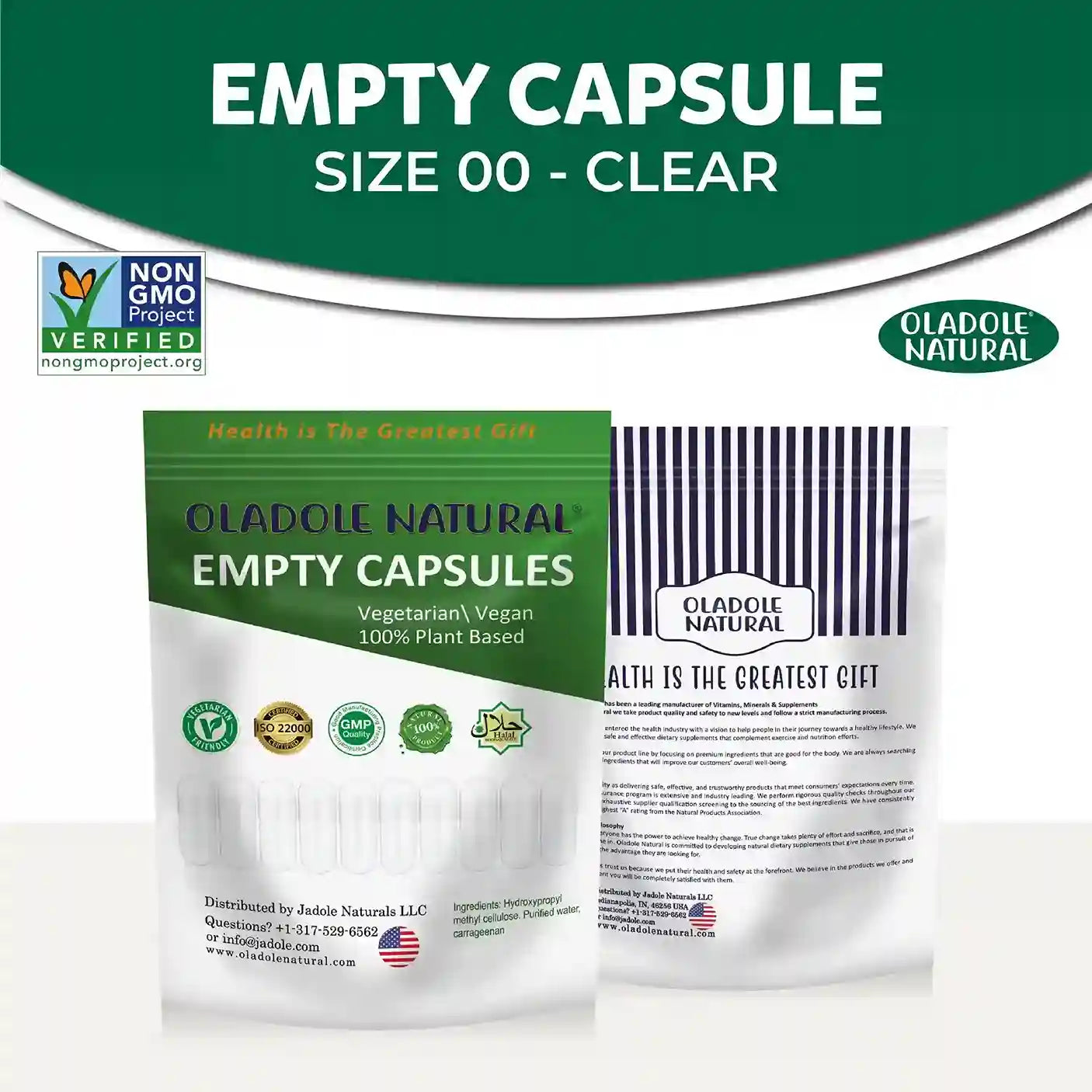 Oladole Natural Empty Capsules Size 0 Vegetarian Halal Plant Based, 25g