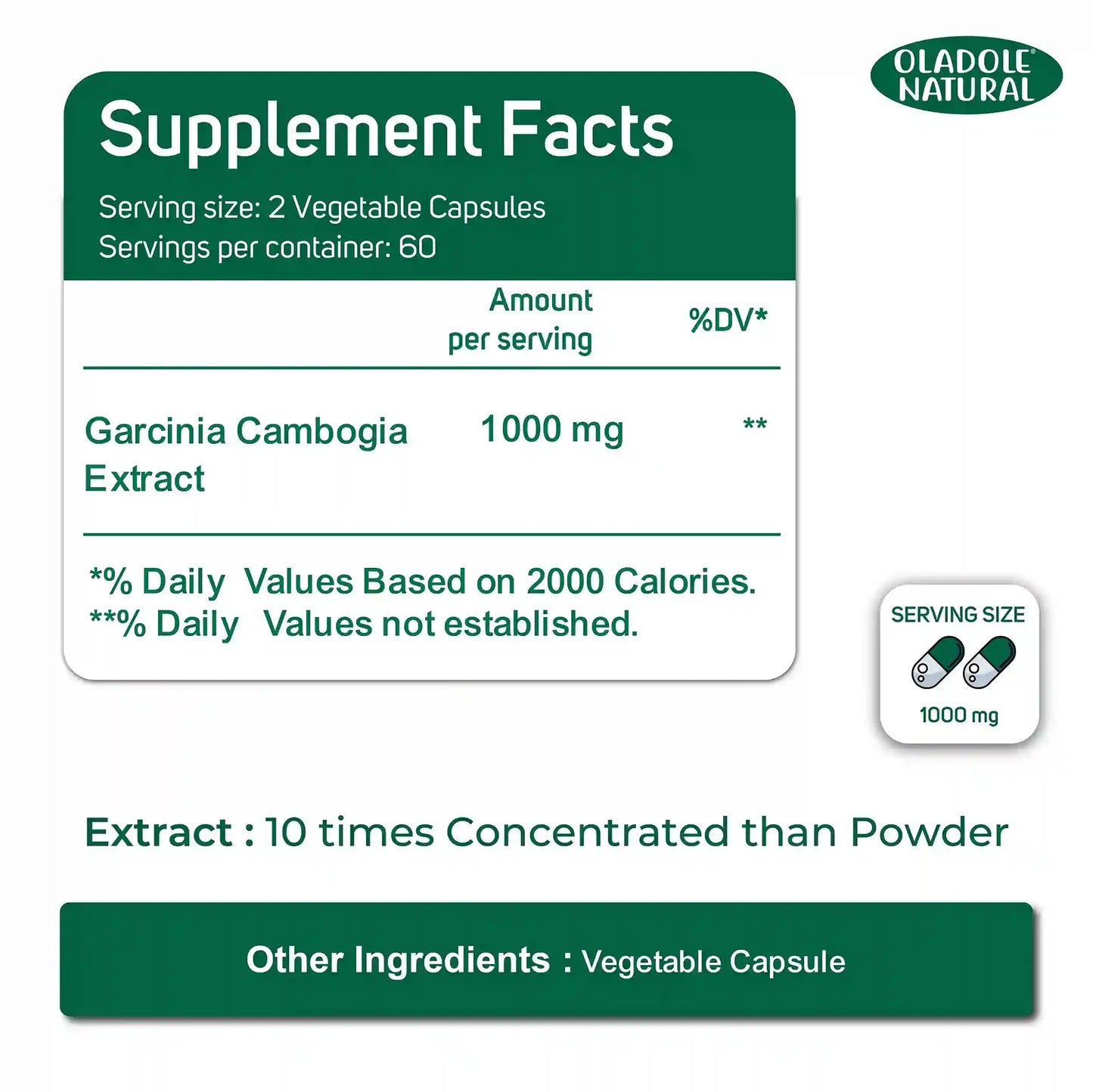 Oladole Natural Pure Garcinia Cambogia Extract 1000mg 120 Capsules