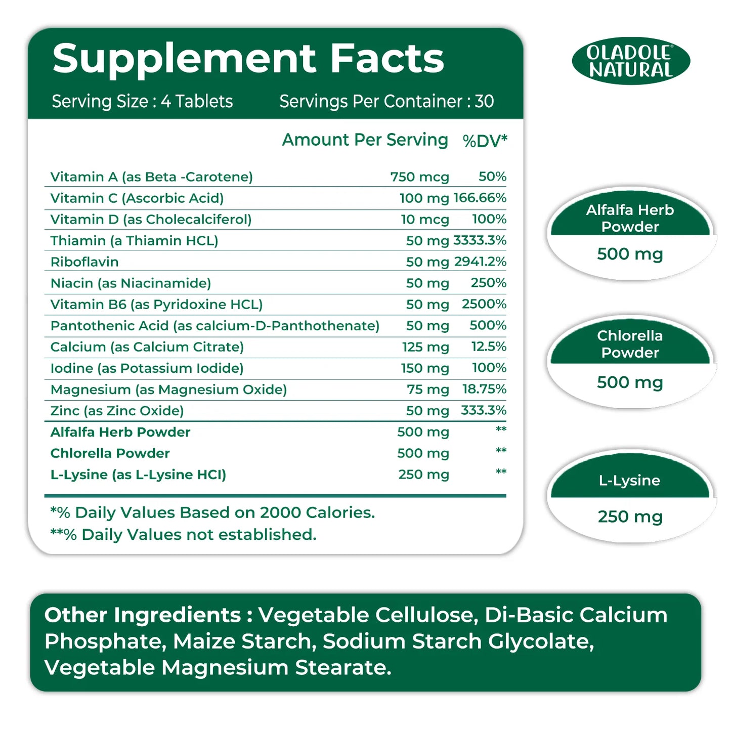 Oladole Natural Height Boost Tablets for Height Growth – 120 Tablets