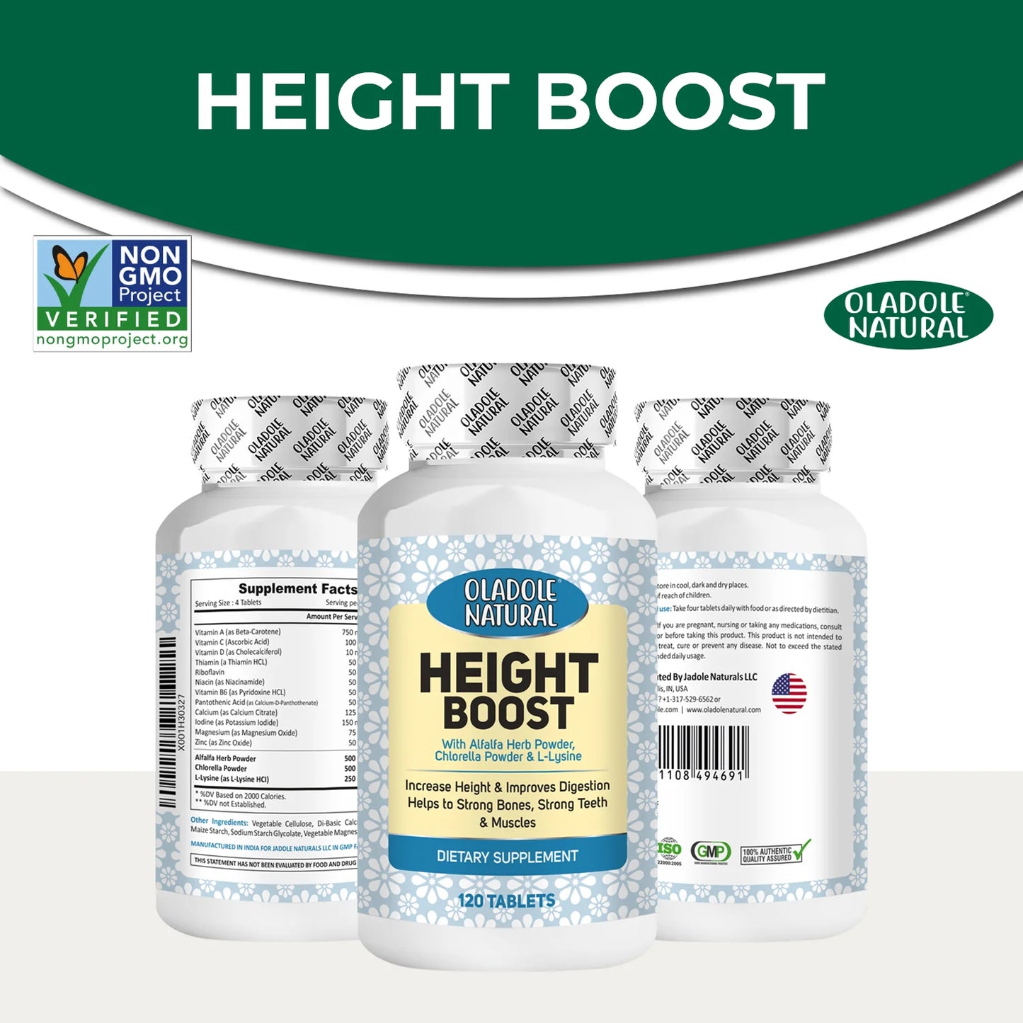 Oladole Natural Height Boost Tablets for Height Growth – 120 Tablets