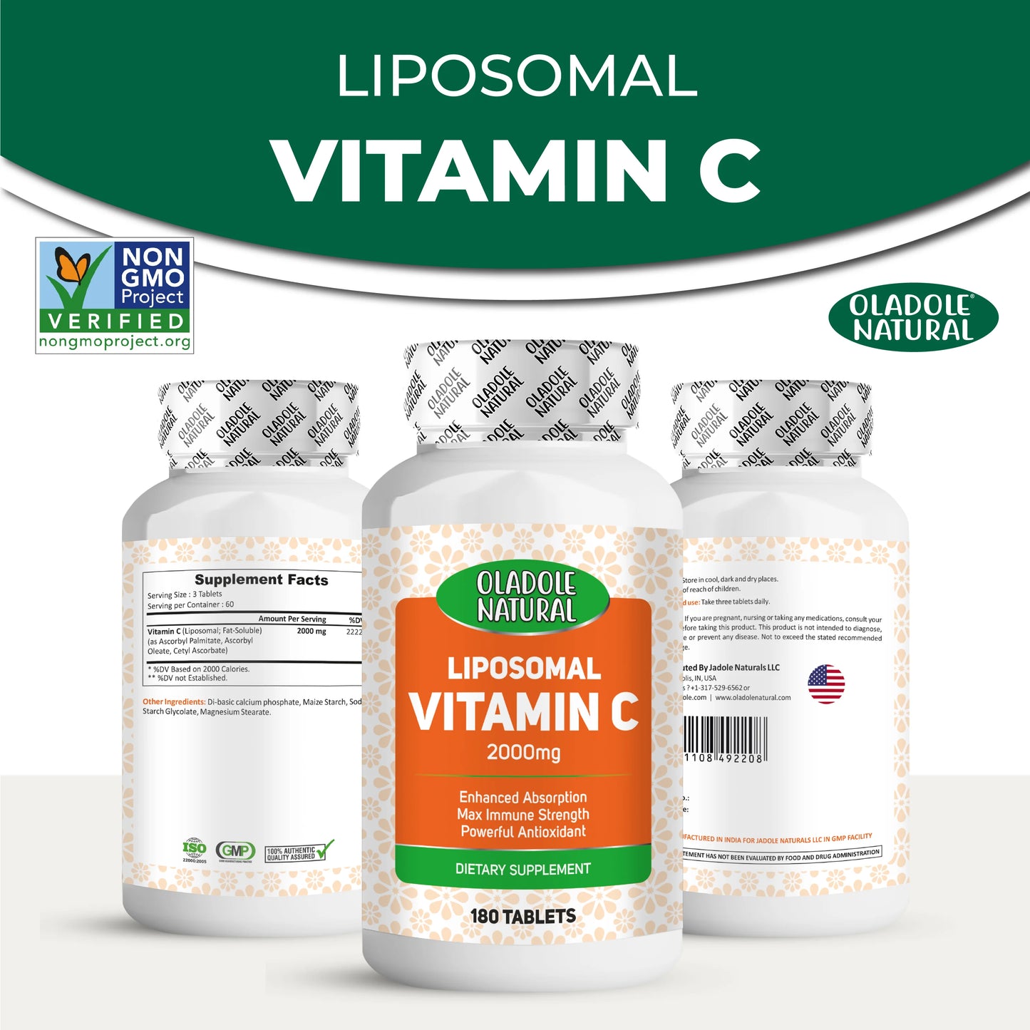 Oladole Natural Liposomal Vitamin C 2000mg- 180 Tablets