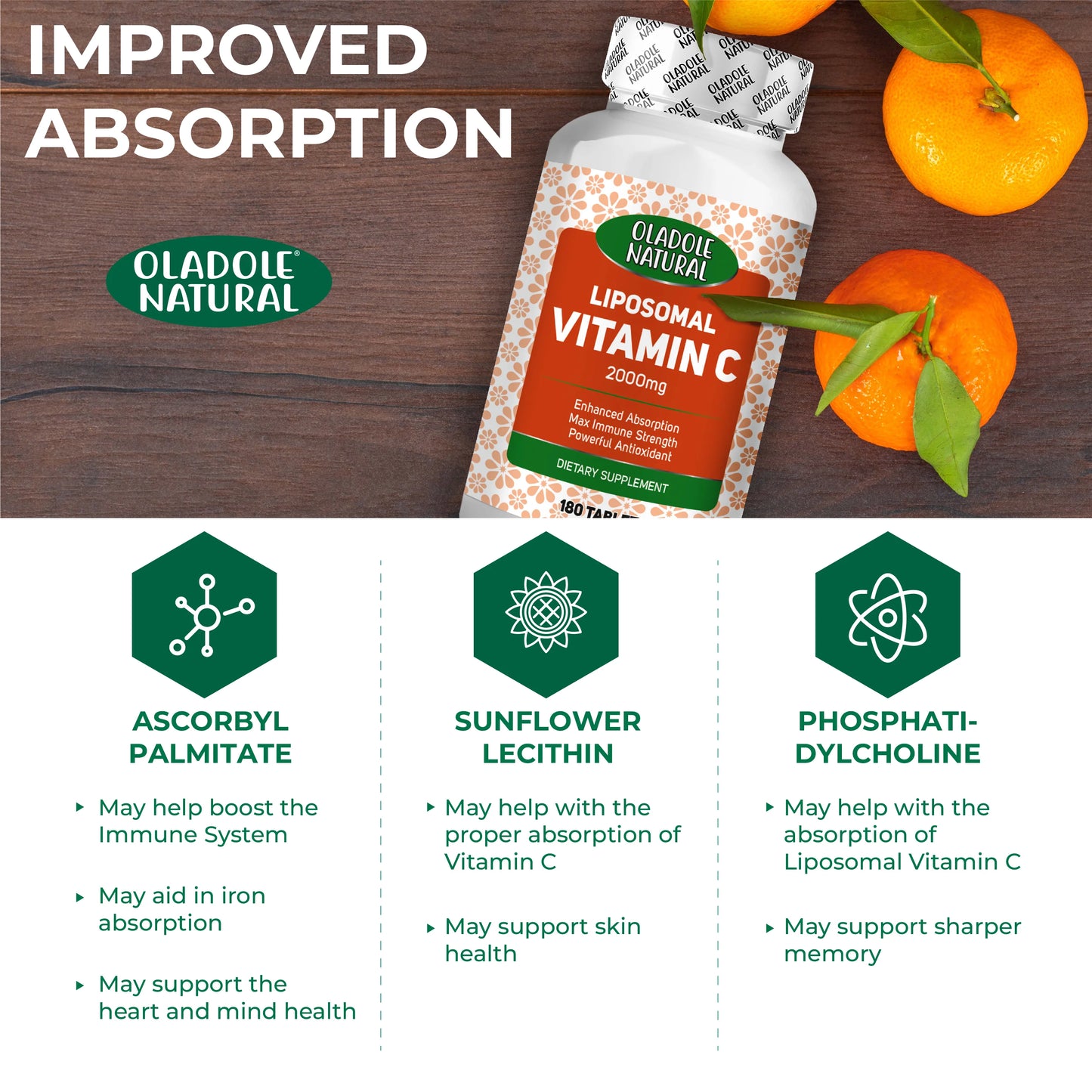 Oladole Natural Liposomal Vitamin C 2000mg- 180 Tablets