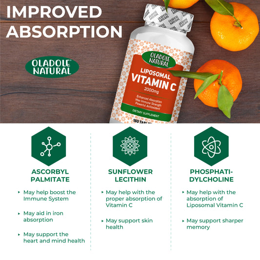 Oladole Natural Liposomal Vitamin C 2000mg- 180 Tablets