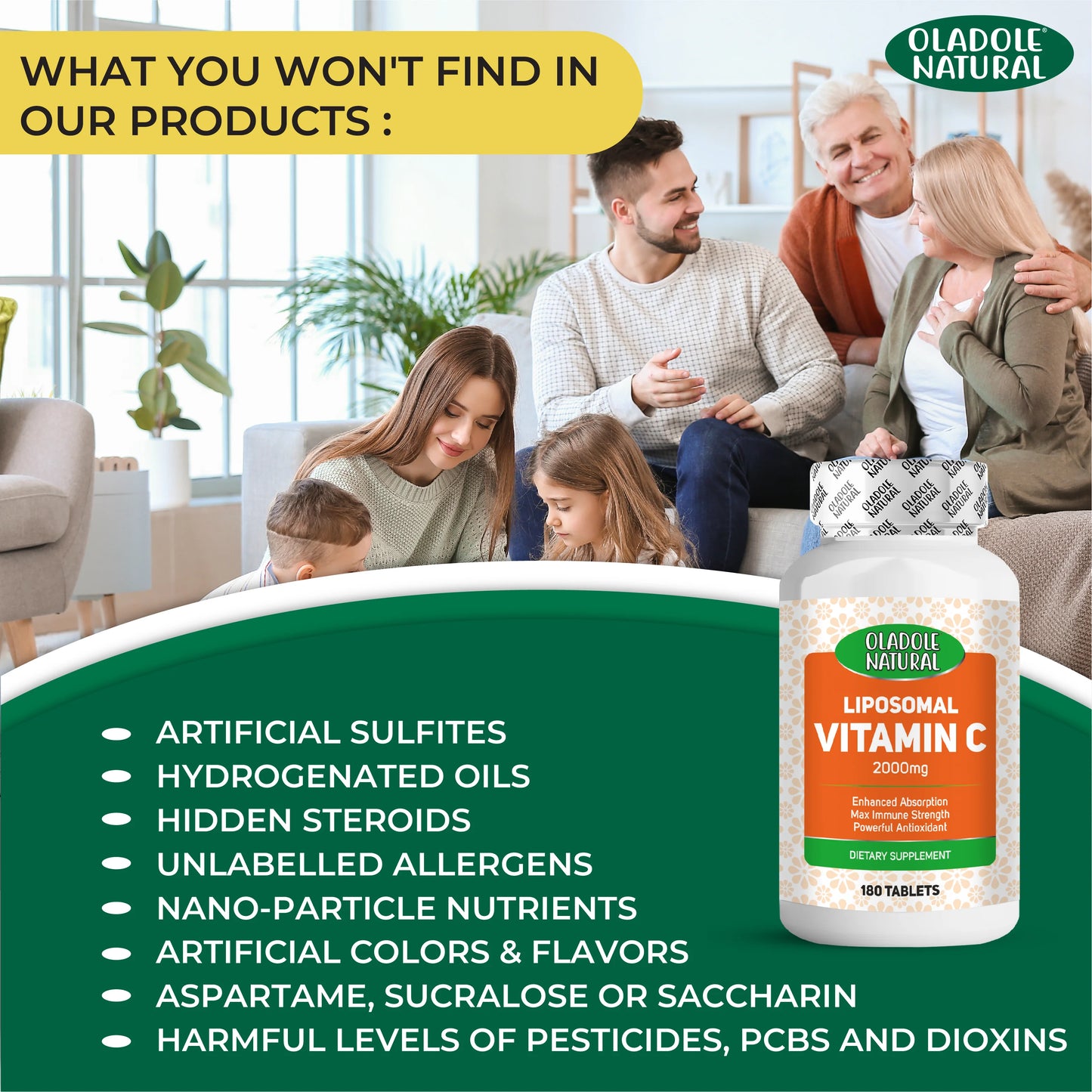 Oladole Natural Liposomal Vitamin C 2000mg- 180 Tablets