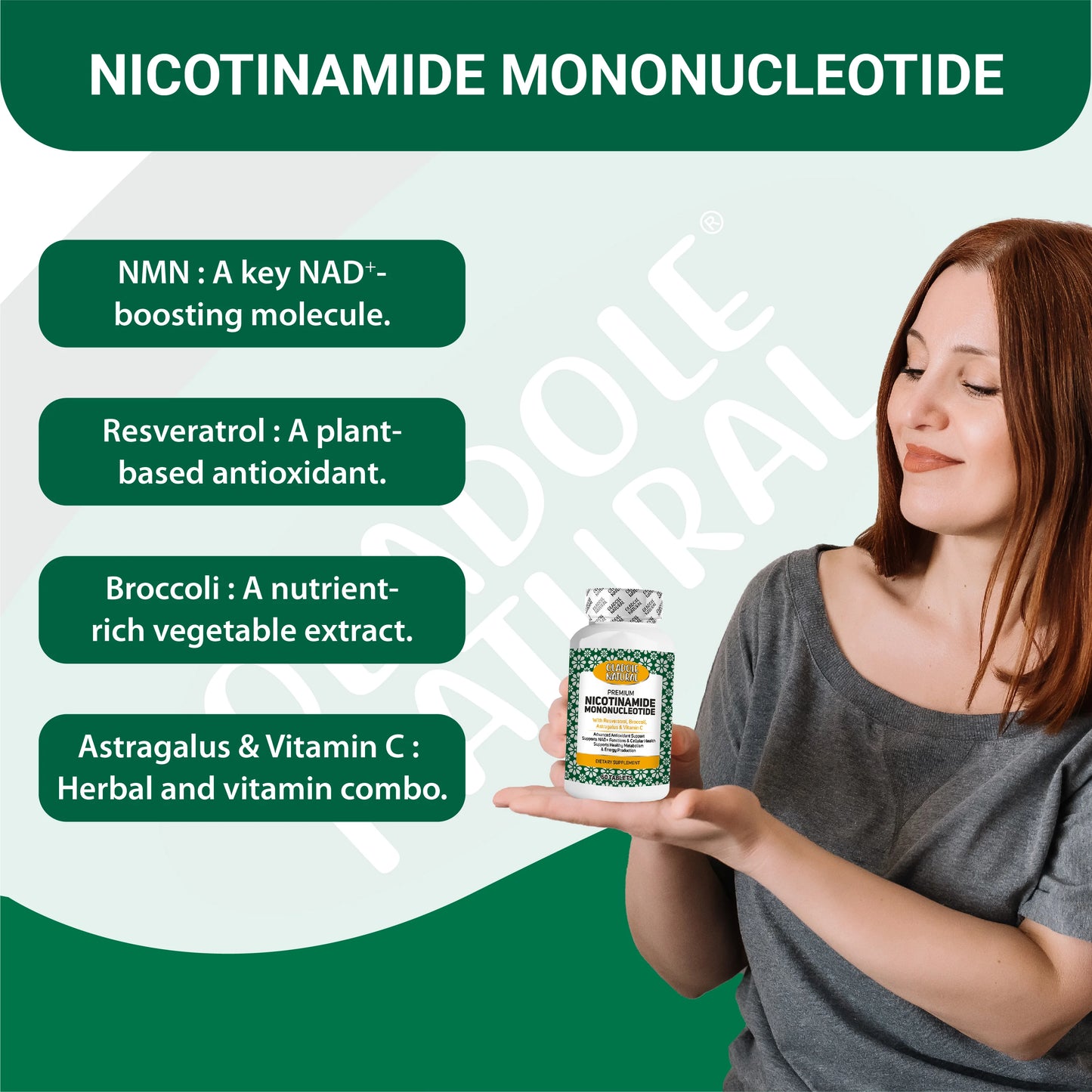 Oladole Natural NMN (Nicotinamide Mononucleotide) with Broccoli, Astragalus and Vitamin C