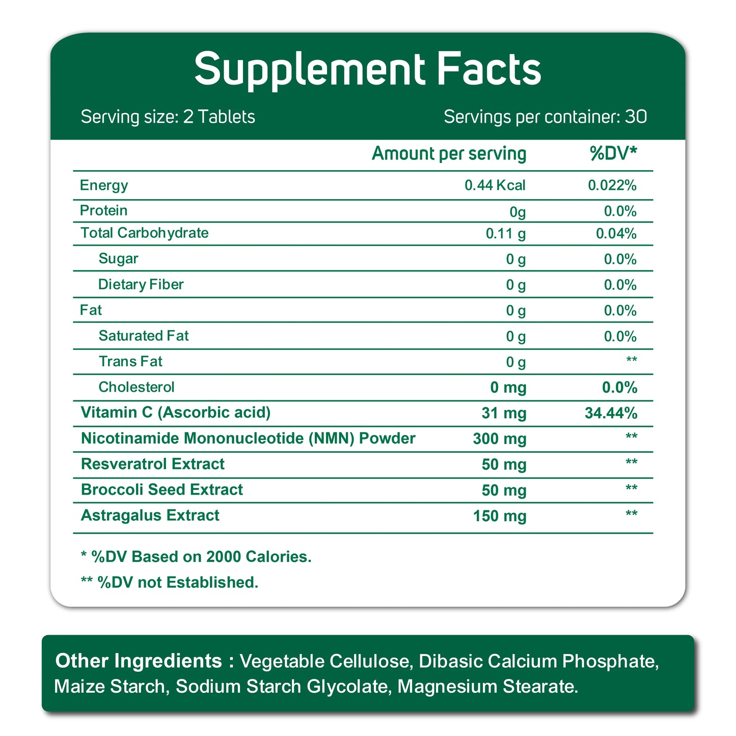 Oladole Natural NMN (Nicotinamide Mononucleotide) with Broccoli, Astragalus and Vitamin C