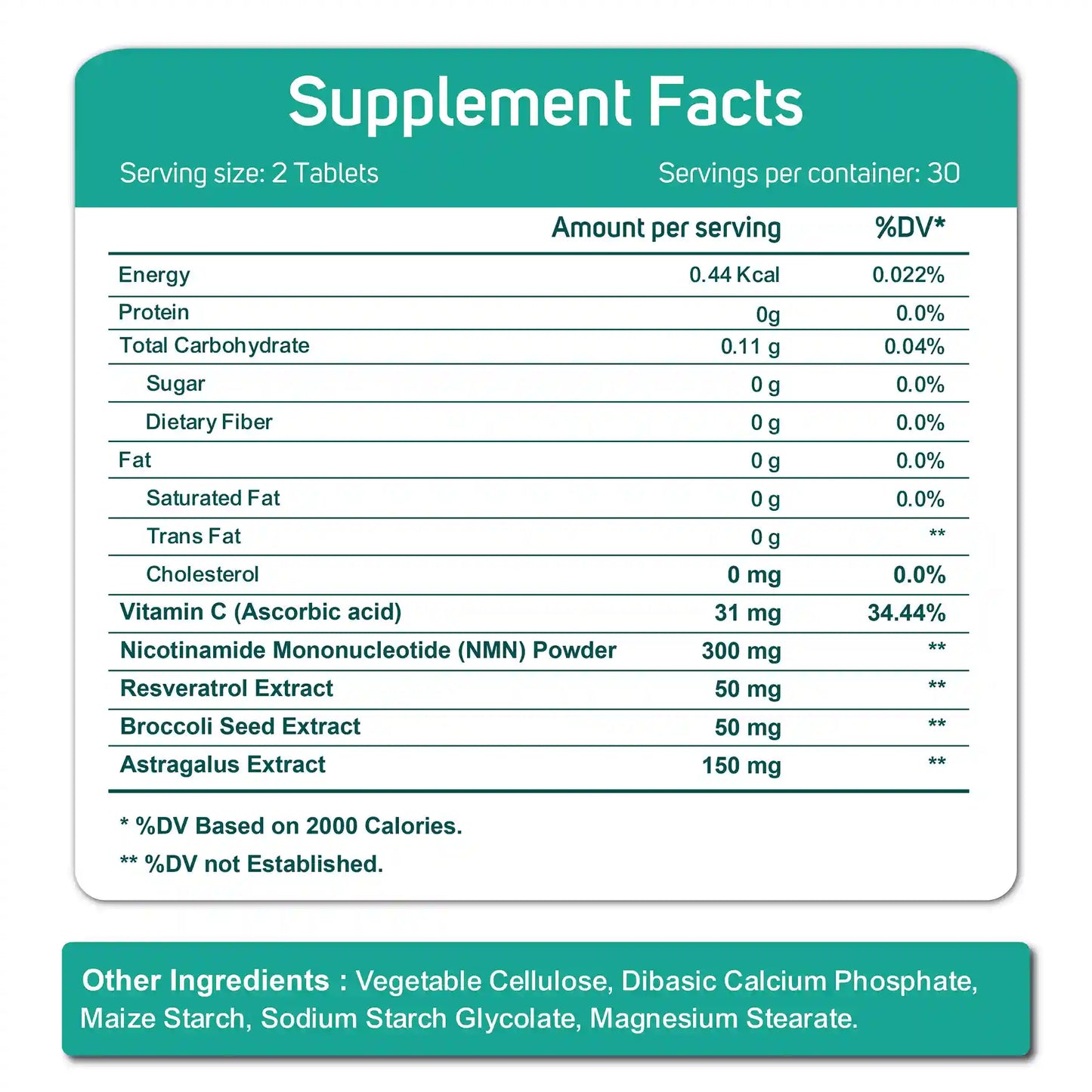 Oladole Natural NMN (Nicotinamide Mononucleotide) with Broccoli, Astragalus and Vitamin C