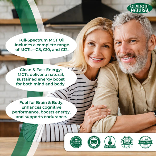 Couple embracing with Oladole Natural product information overlay