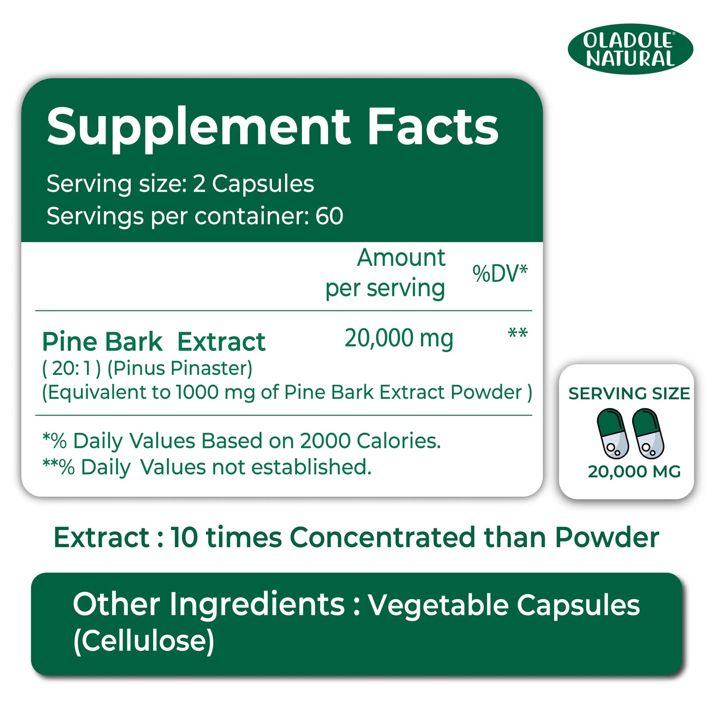 Oladole Natural Pine Bark Extract 500mg 120 Capsule