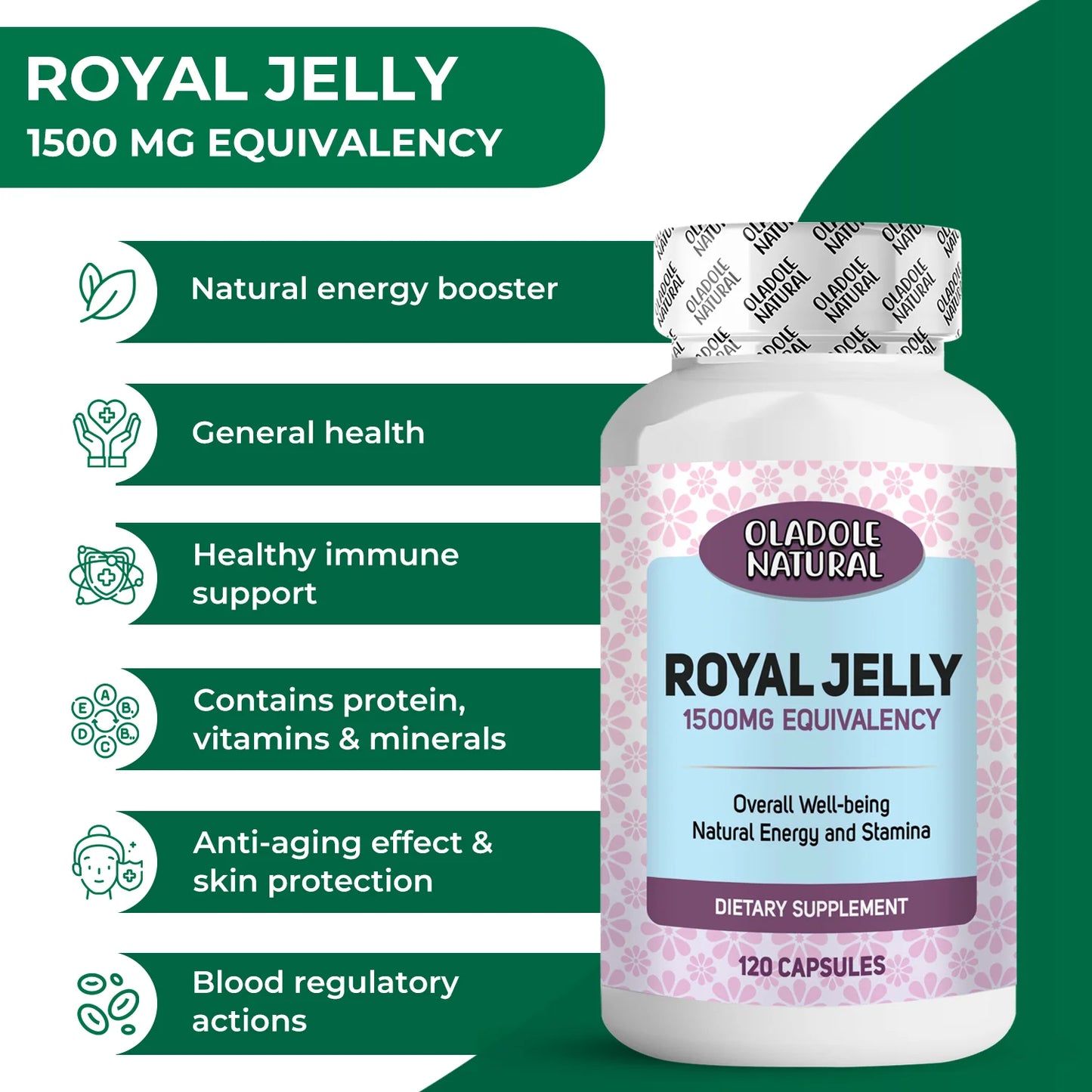 Oladole Natural Royal Jelly 1500mg - 120 Capsules