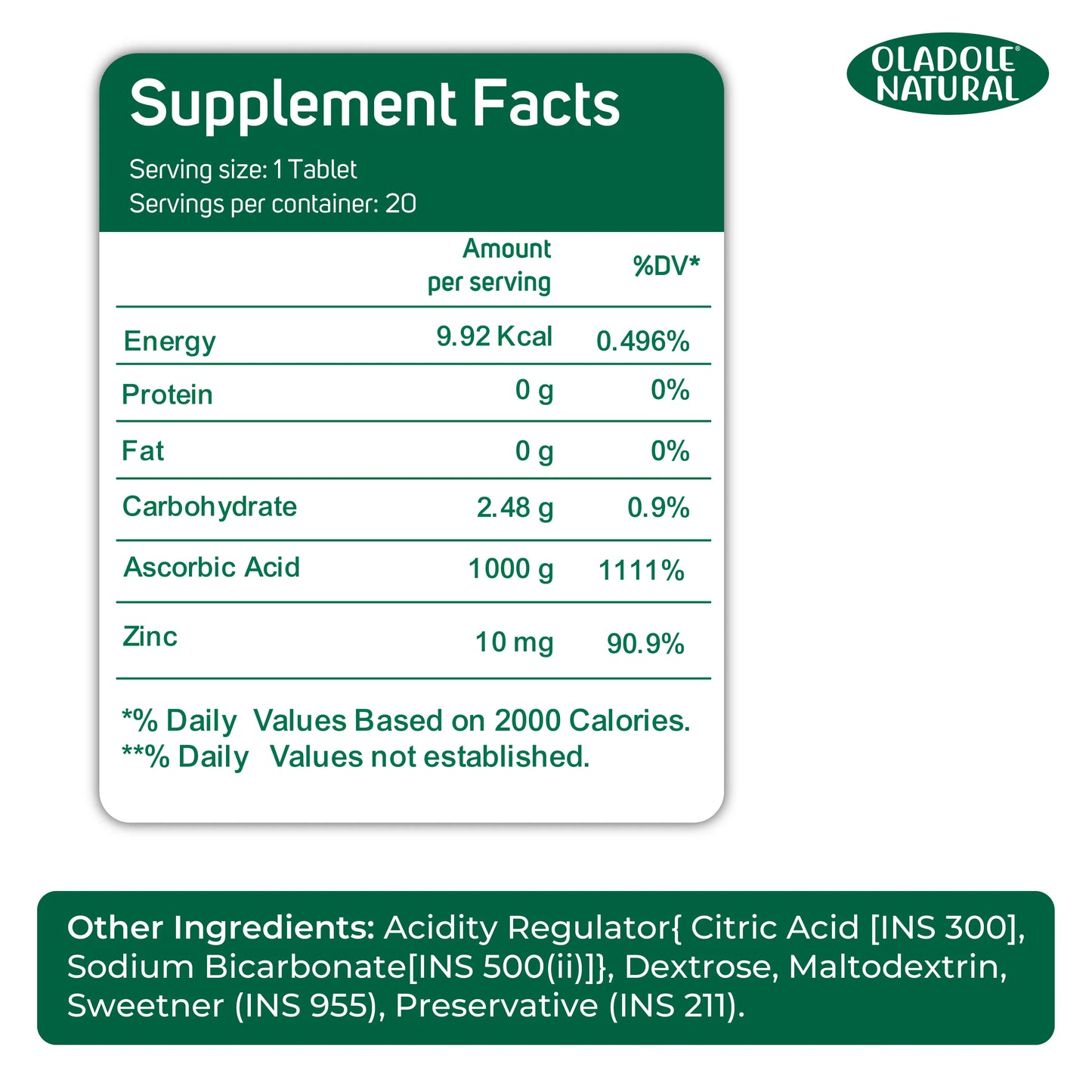 Oladole Natural Vitamin C Supplement Facts