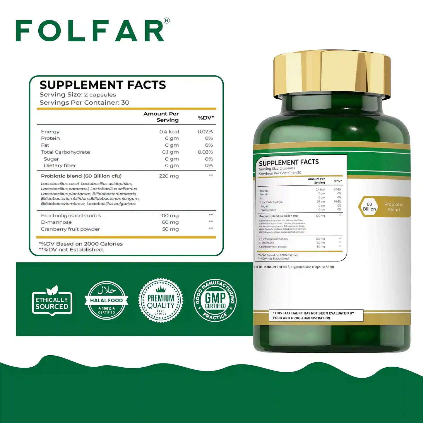 Folfar 60 Billion Probiotic & Prebiotic - 60 Capsules