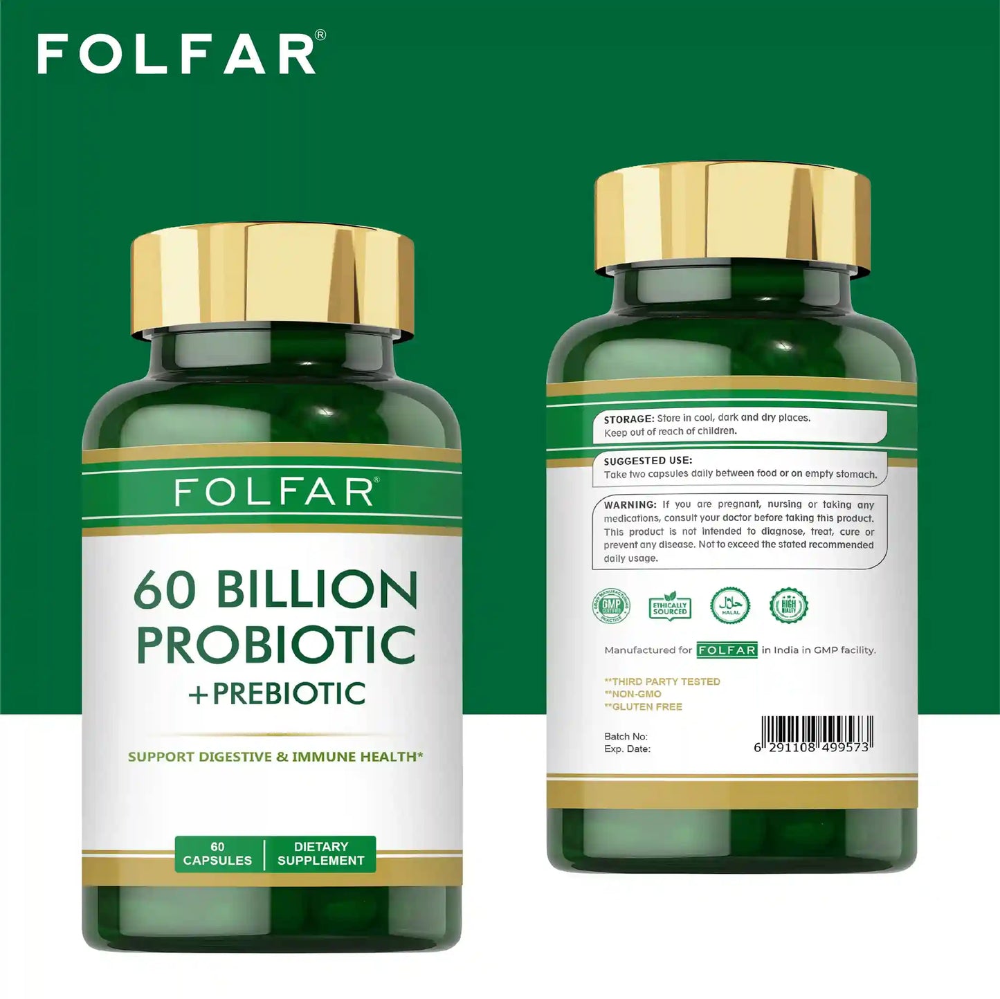 Folfar 60 Billion Probiotic & Prebiotic - 60 Capsules