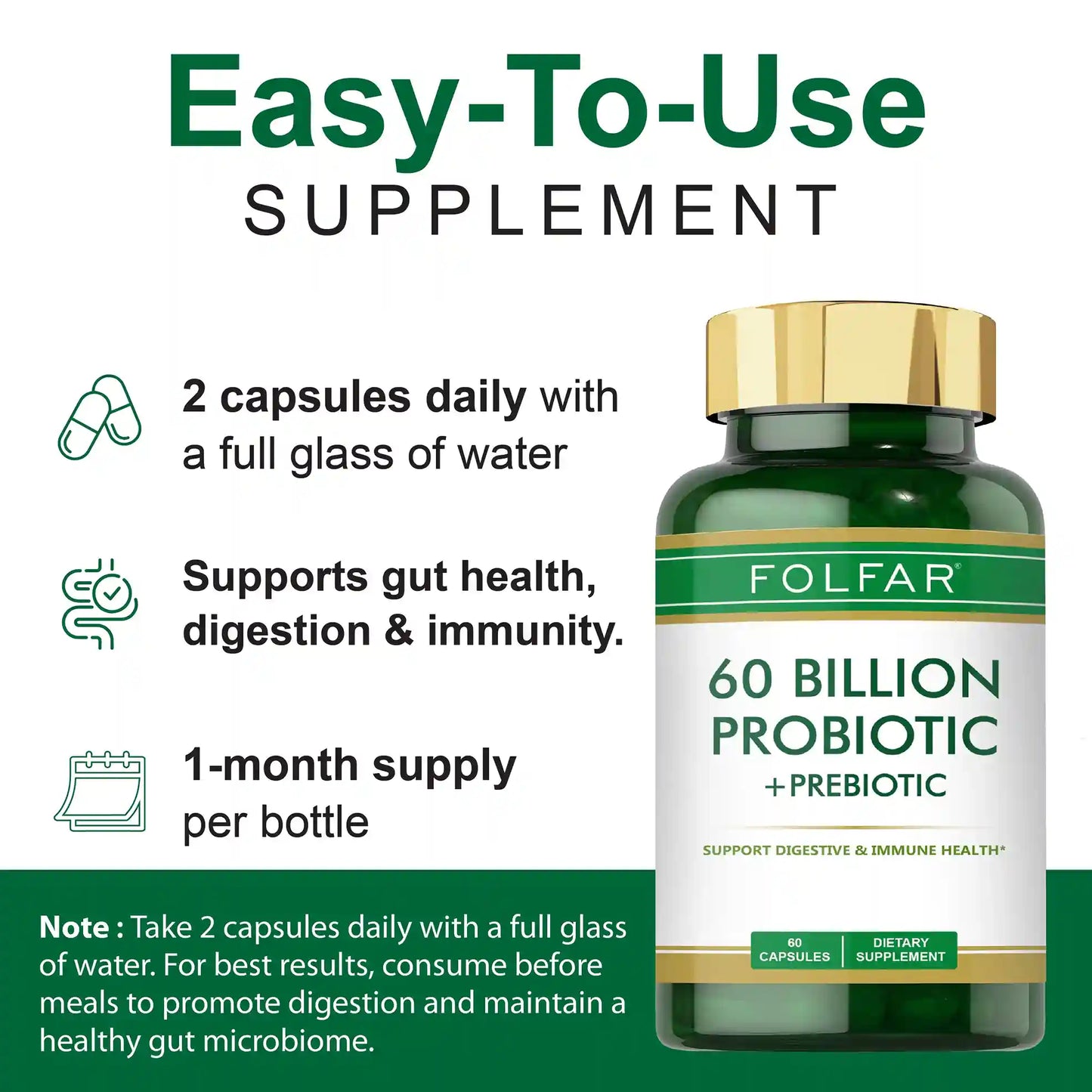 Folfar 60 Billion Probiotic & Prebiotic - 60 Capsules