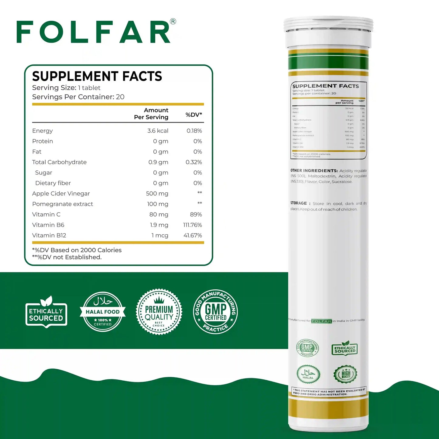 Folfar Apple Cider Vinegar Effervescent Tablets