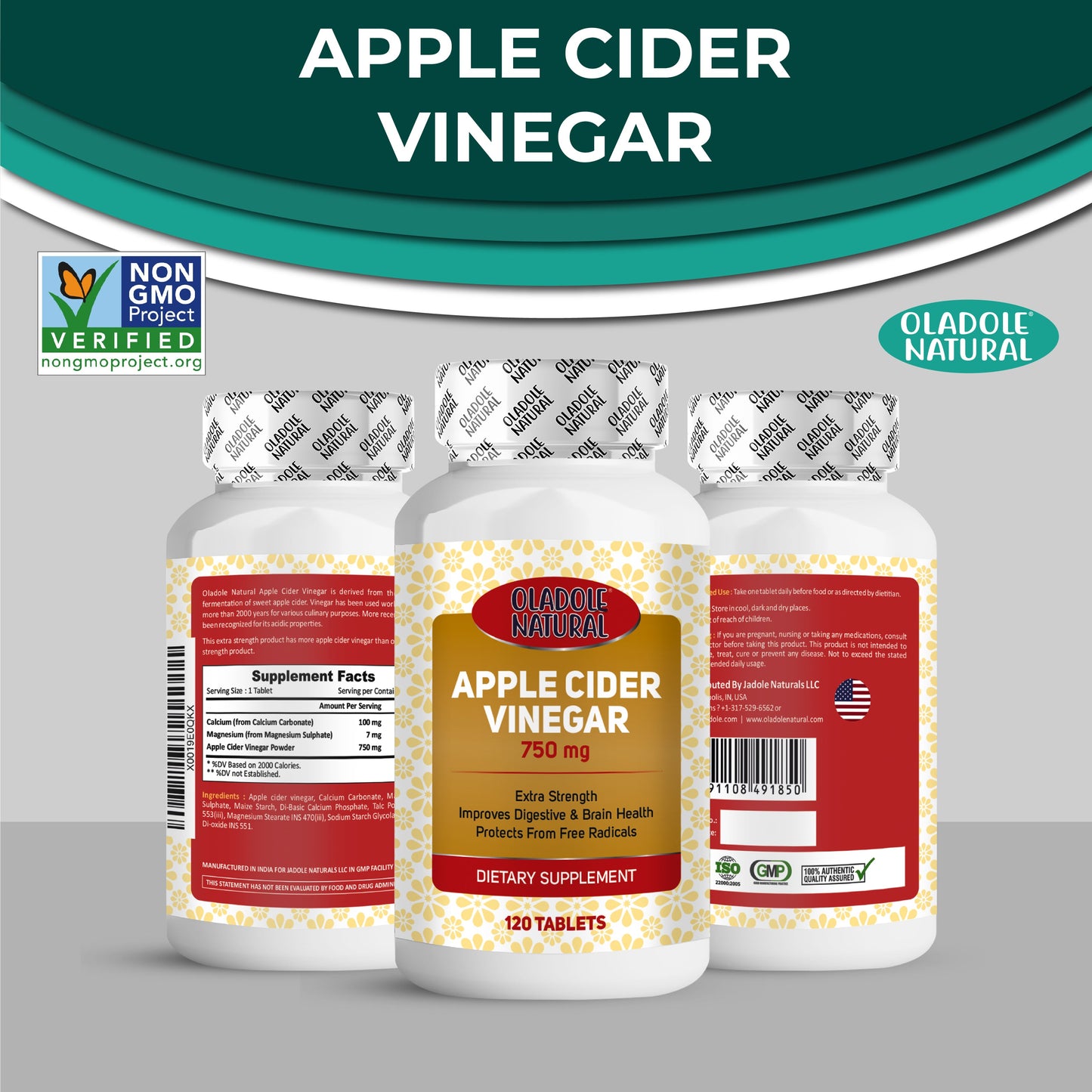 Apple Cider Vinegar 750 mg 120 Tablets