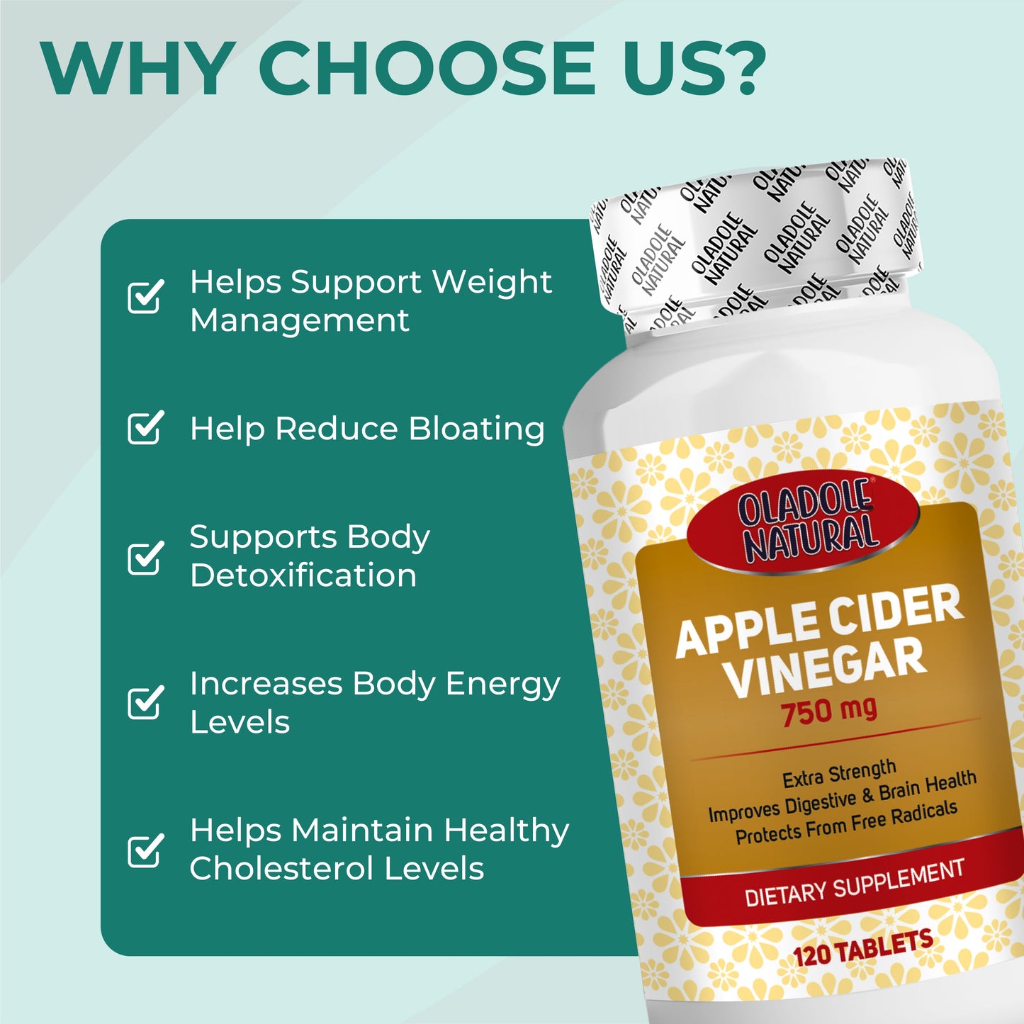 Apple Cider Vinegar 750 mg 120 Tablets