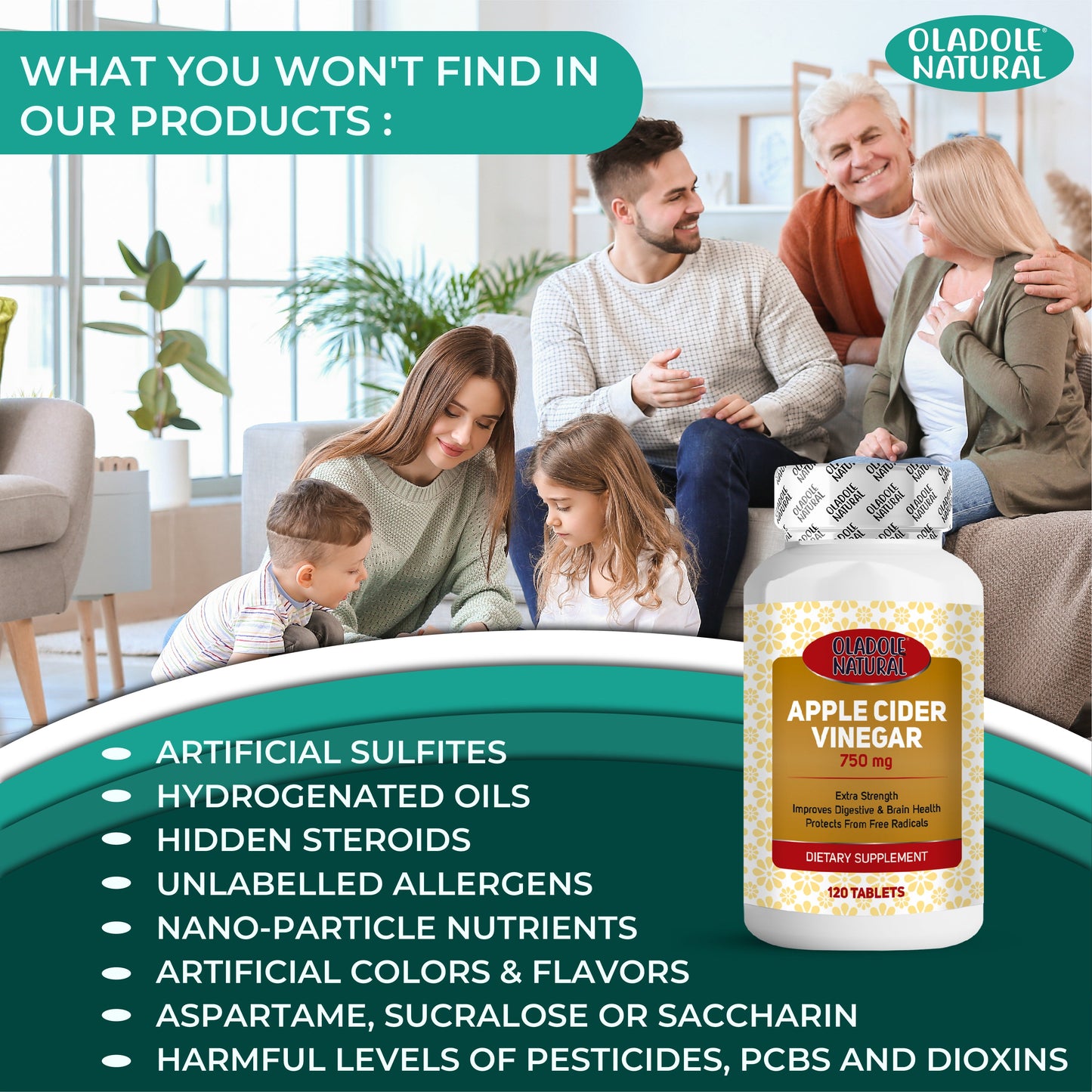 Apple Cider Vinegar 750 mg 120 Tablets