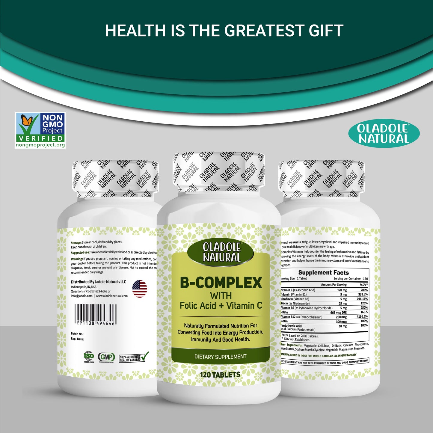 B-Complex with Folic Acid + Vitamin C, 120 Tablets