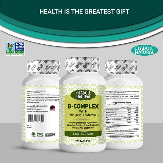 B-Complex with Folic Acid + Vitamin C, 120 Tablets