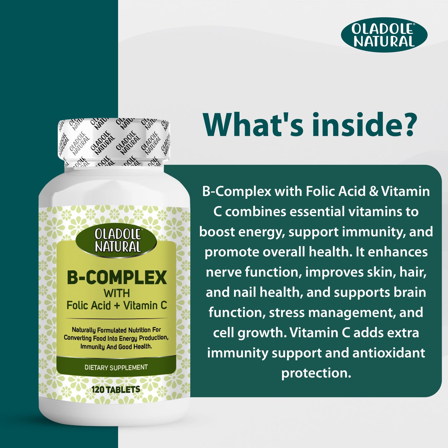 B-Complex with Folic Acid + Vitamin C, 120 Tablets