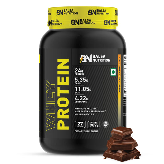 مسحوق بروتين مصل اللبن بالتغذية بالسا 907 جرام بنكهة الشوكولاتة الغنية المزدوجة 