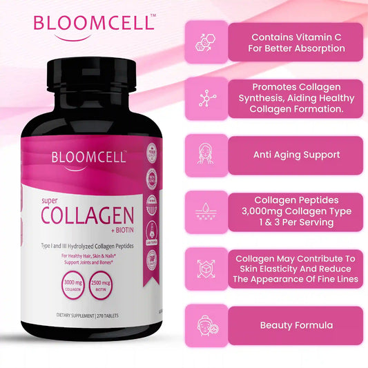 Bloomcell Super Collagen + Biotin- 270 Tablets ,Type 1& 3