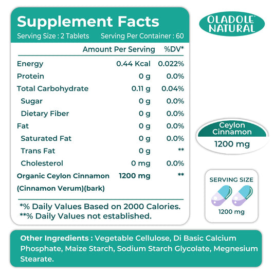 Organic Ceylon Cinnamon 1200mg 120 Tablets