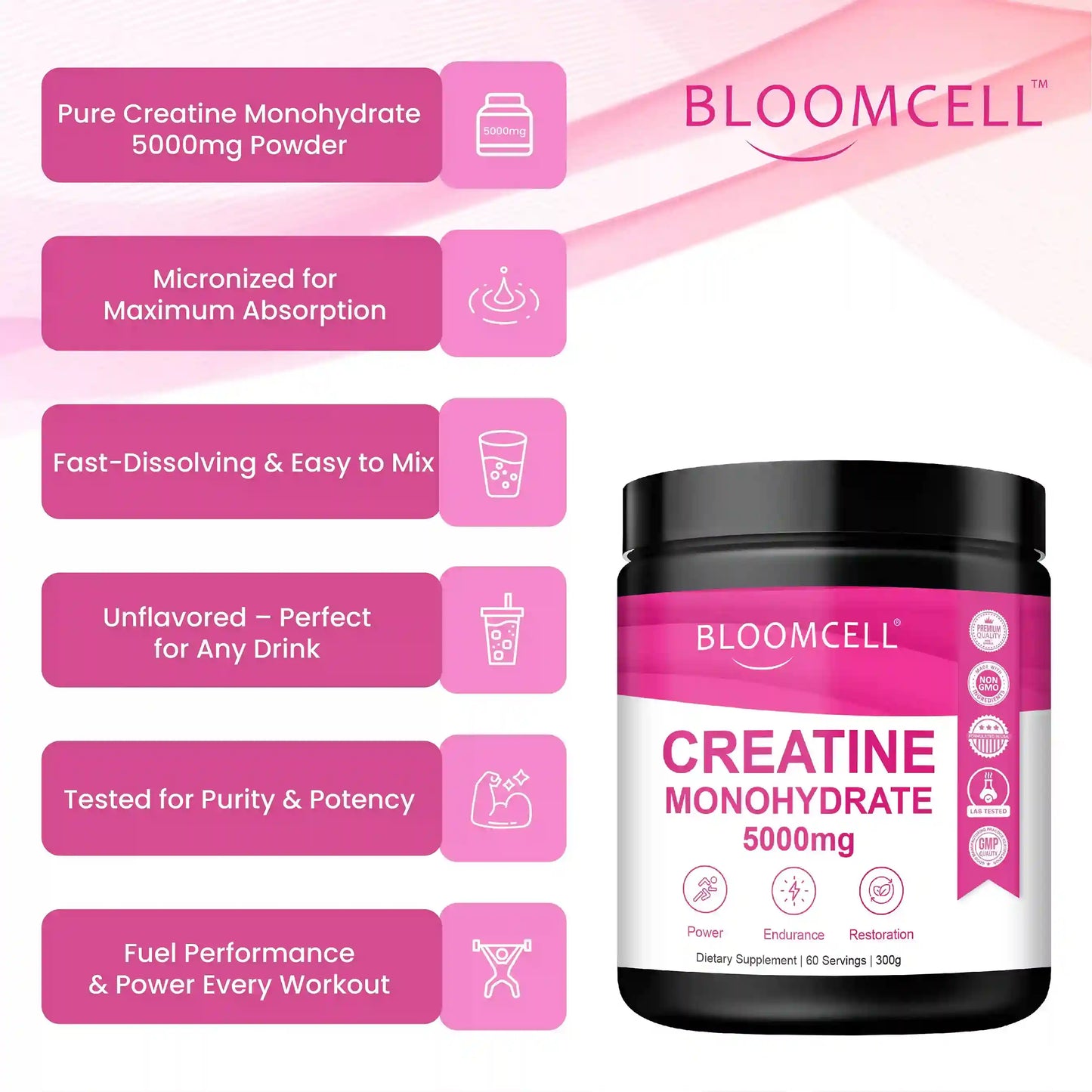 Bloomcell Micronized Creatine Monohydrate Unflavored Powder - 300g