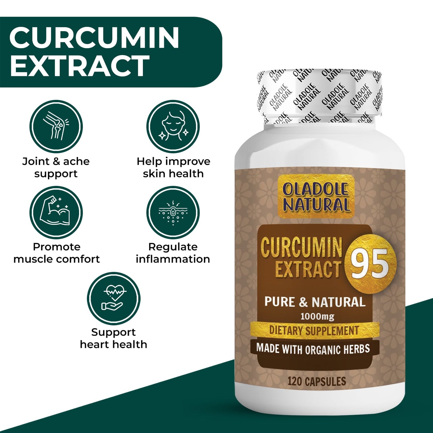 Oladole Natural Curcumin 95 Turmeric Extract 1000 mg, 120 Veg Capsules