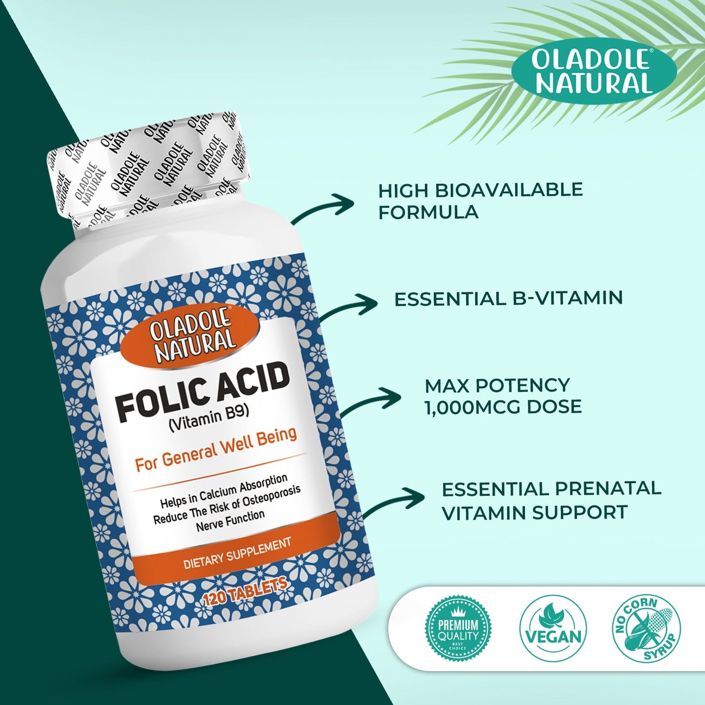 Folic Acid (Vitamin B9) 1000mcg 120 Tablets