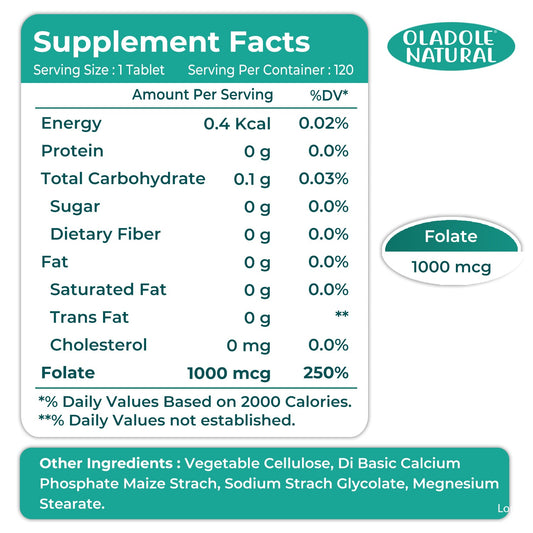 Folic Acid (Vitamin B9) 1000mcg 120 Tablets