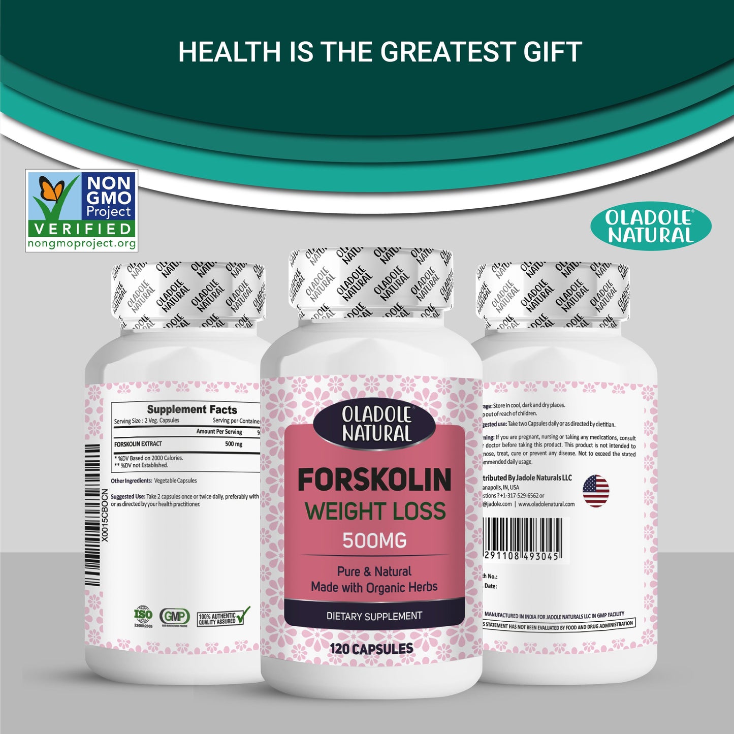 Oladole Natural Forskolin Extract for Weight Loss 500mg 120 Capsules