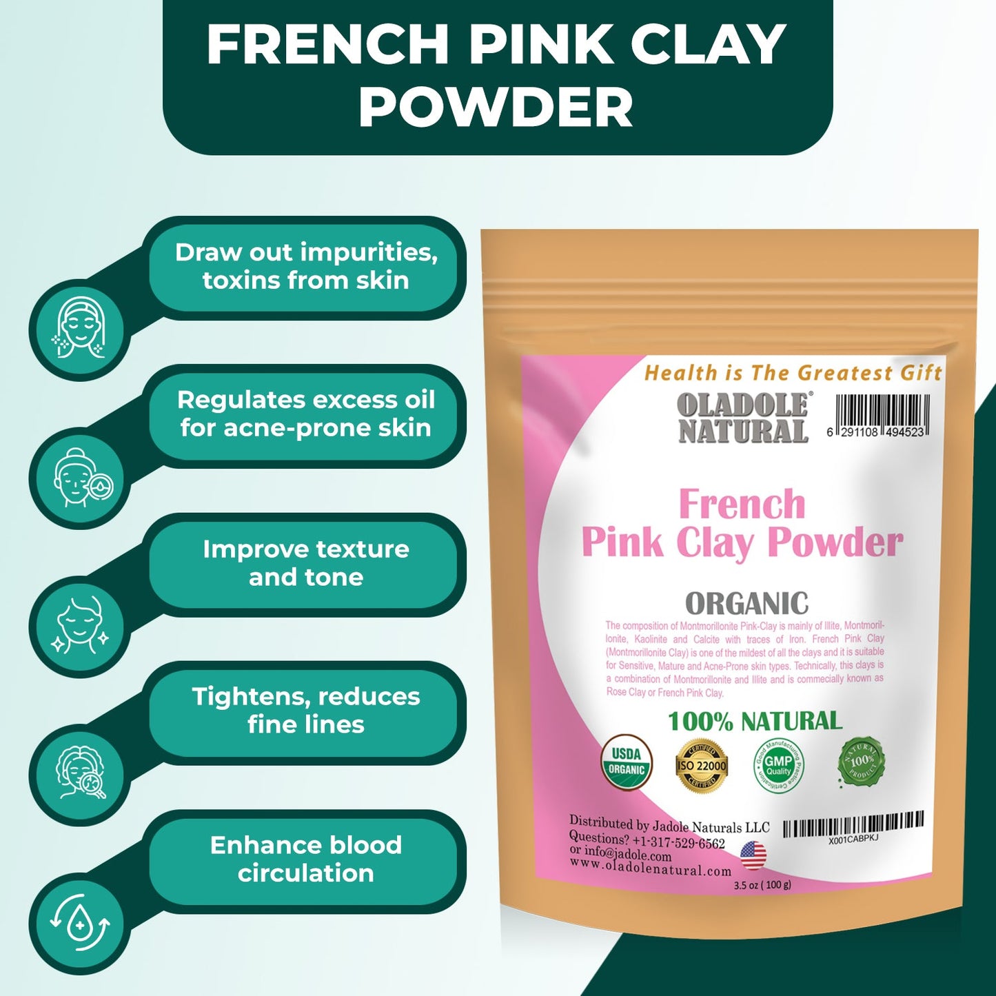 French Pink Clay powder, 100g