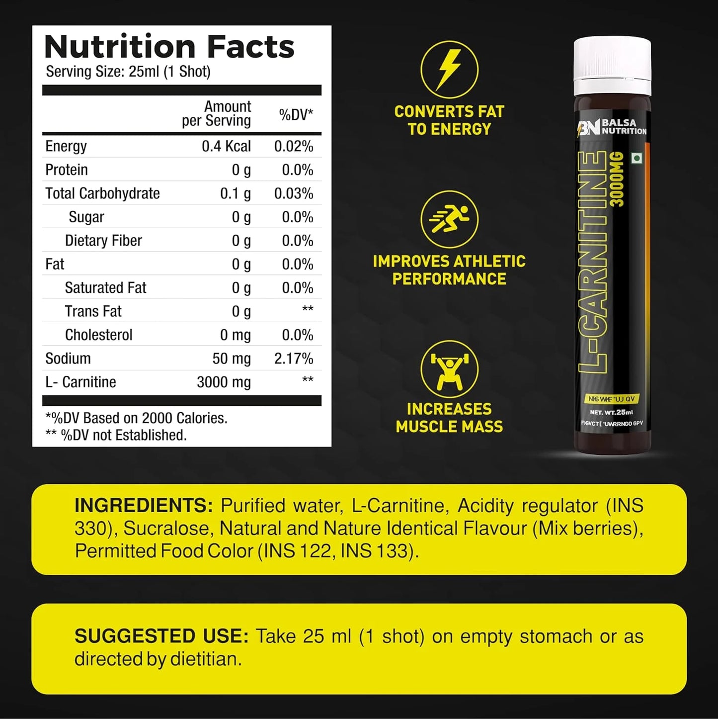 Balsa Nutrition L-Carnitine 3000mg- 20 Shots