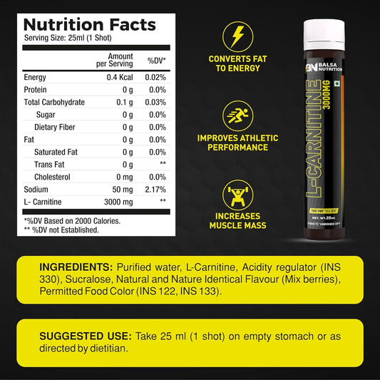 Balsa Nutrition L-Carnitine 3000mg- 20 Shots
