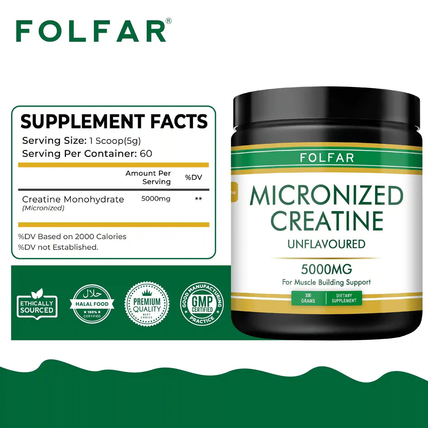 Folfar Creatine Monohydrate Powder- 300g (Unflavored)