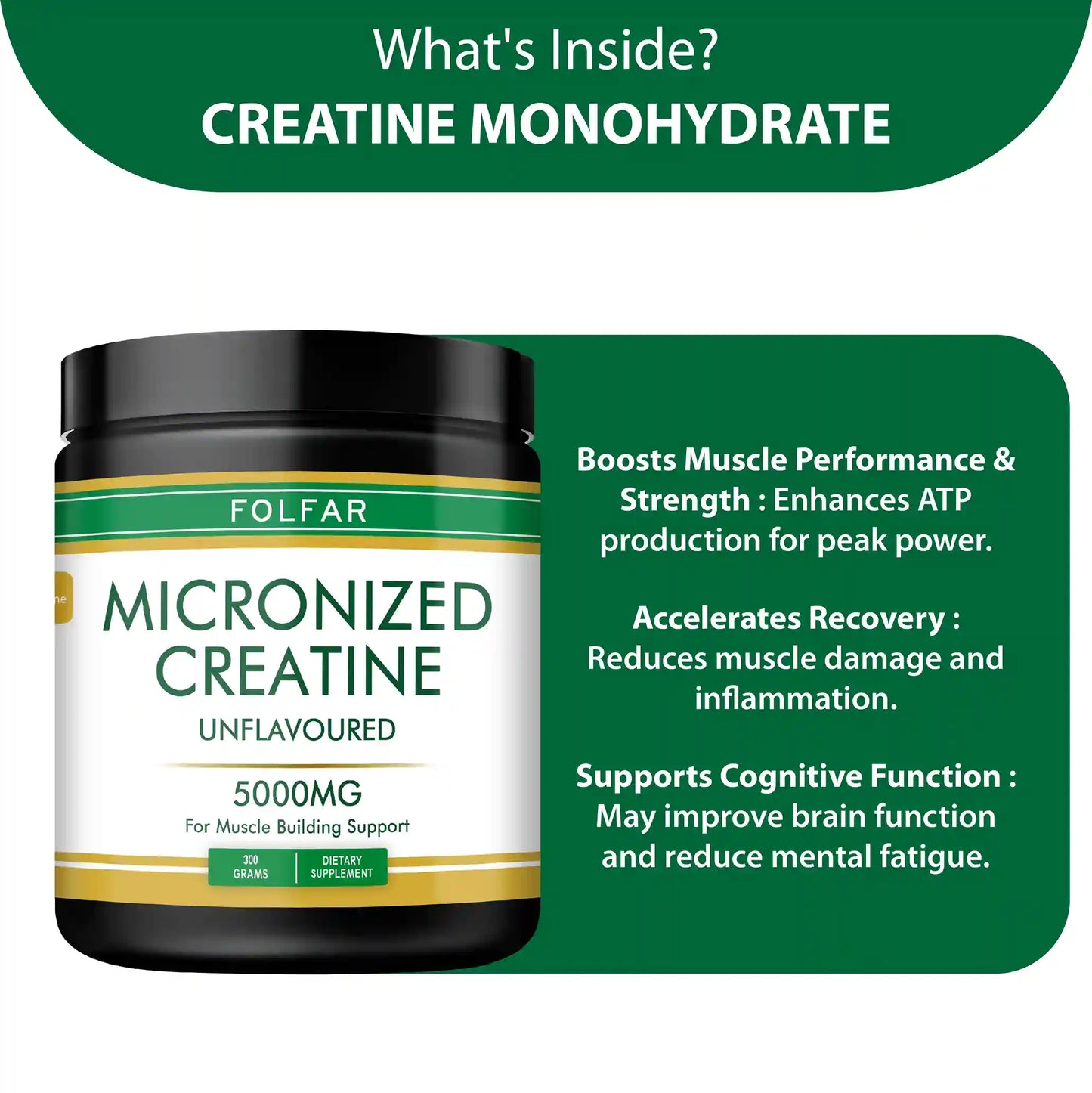 Folfar Creatine Monohydrate Powder- 300g (Unflavored)