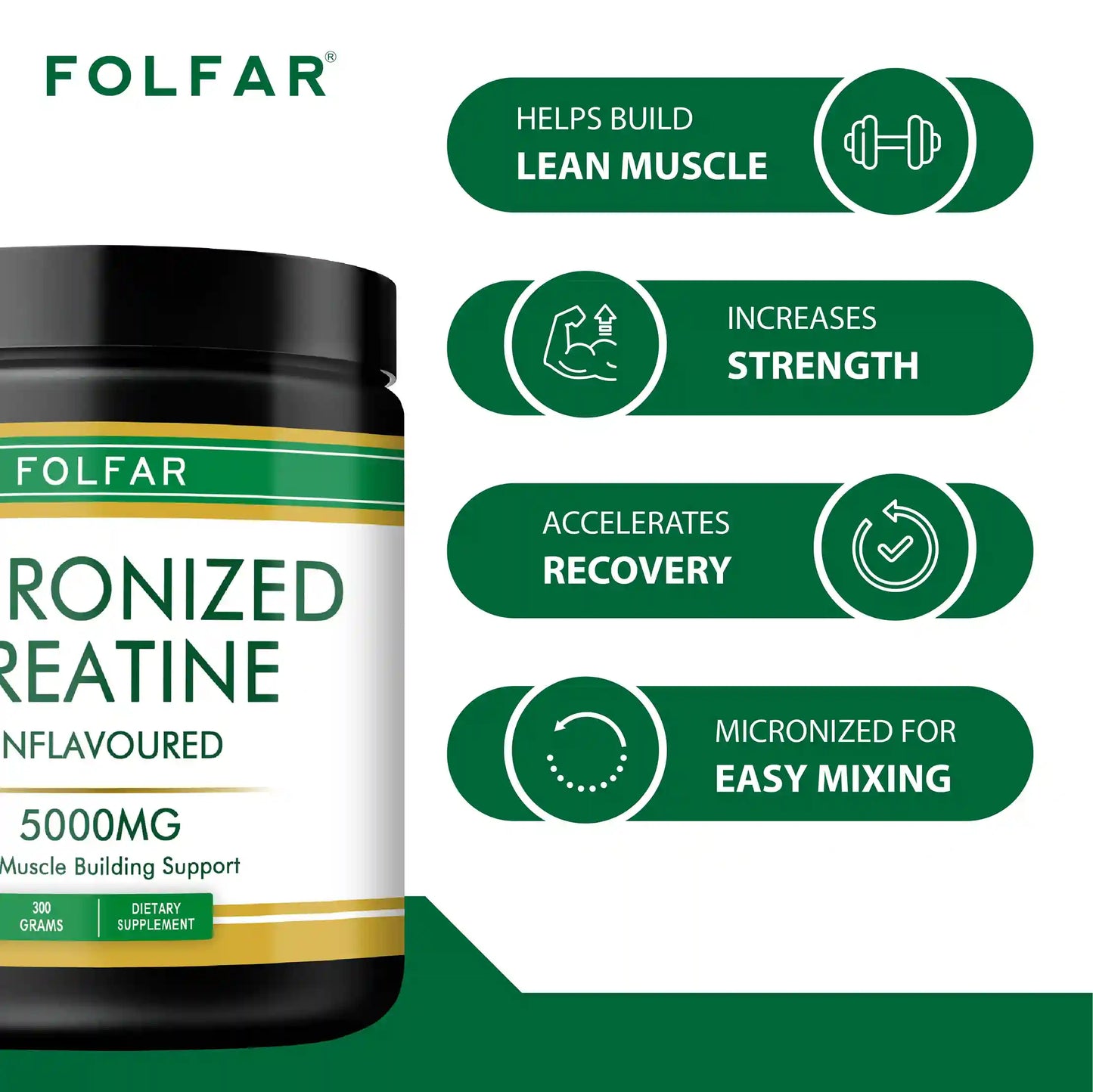 Folfar Creatine Monohydrate Powder- 300g (Unflavored)