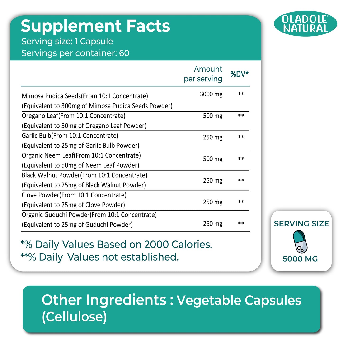 Oladole Natural Mimosa Pudica Seed Capsules - 60 Count
