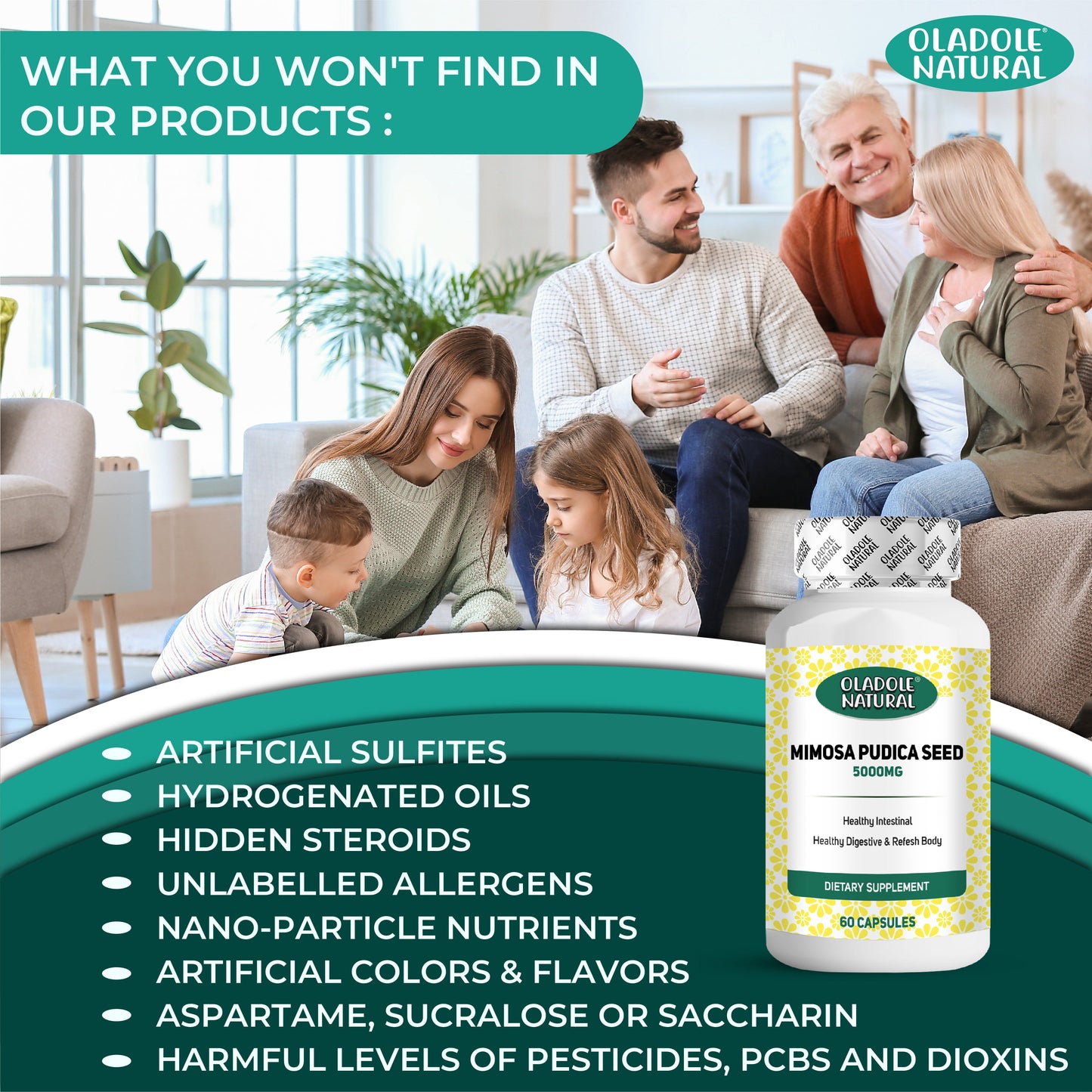 Oladole Natural Mimosa Pudica Seed Capsules - 60 Count
