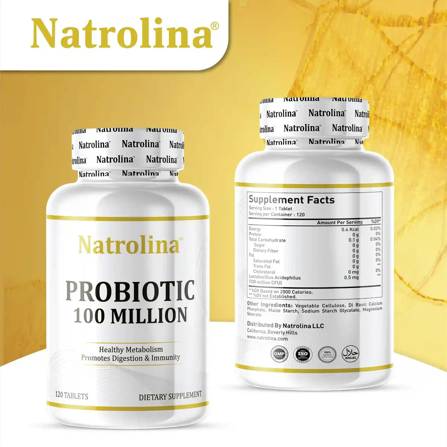 Natrolina Probiotic 100 Million, Acidophilus, 120 Tablets