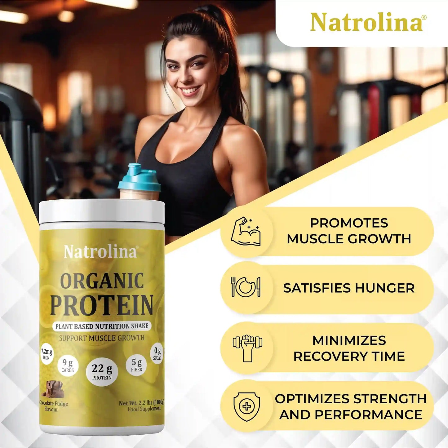 Natrolina Organic Protein Powder Chocolate Fudge 1Kg