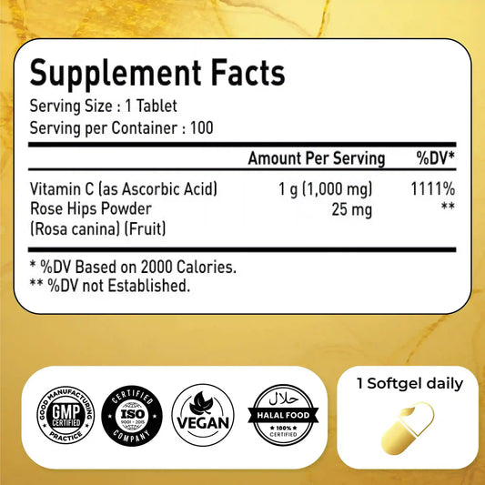 Natrolina Vitamin C 1000 mg with Rose Hips 100 Tablets Vegan