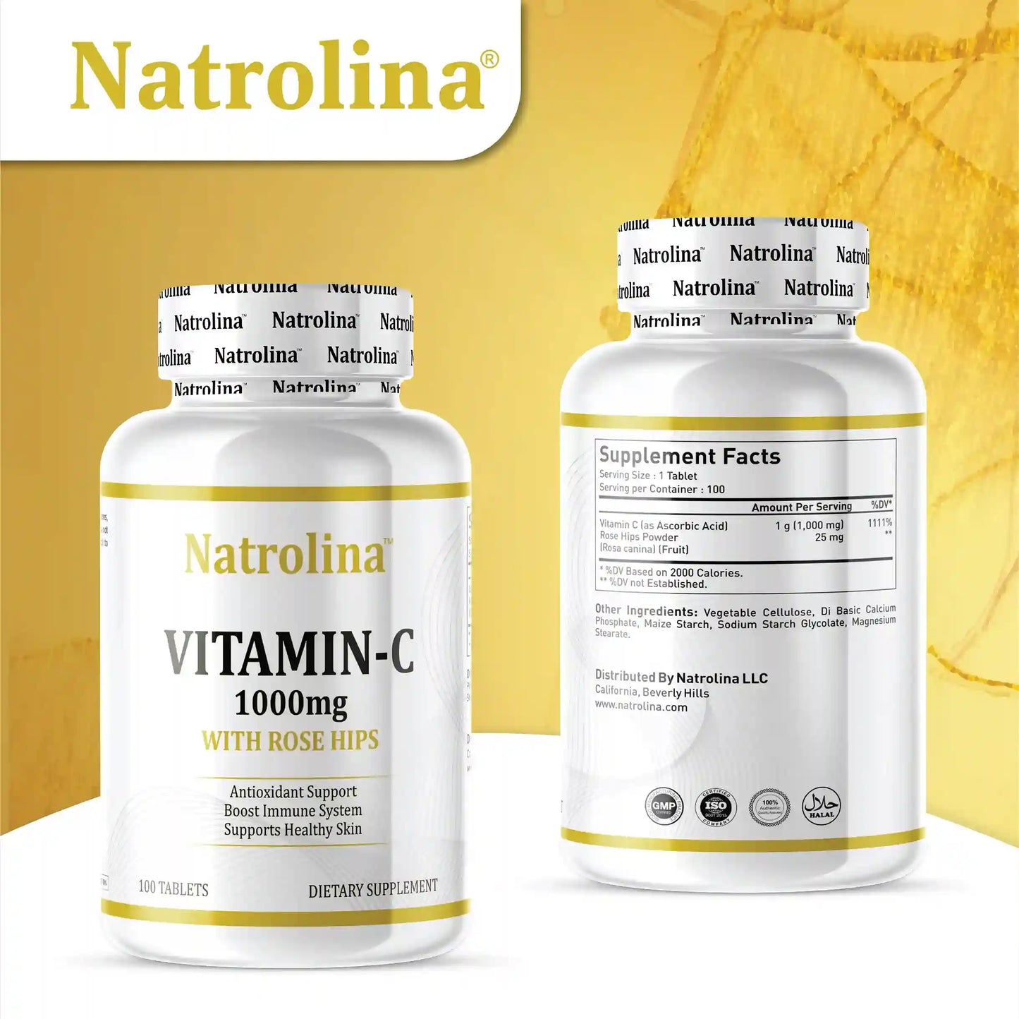 Natrolina Vitamin C 1000 mg with Rose Hips 100 Tablets Vegan