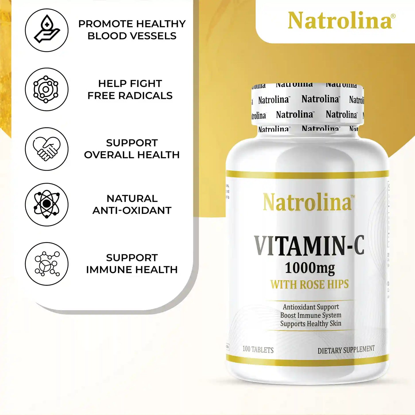 Natrolina Vitamin C 1000 mg with Rose Hips 100 Tablets Vegan